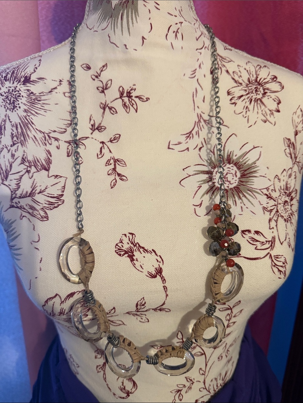 Loft Boho Chic Neutral & Red Bead Statement Necklace